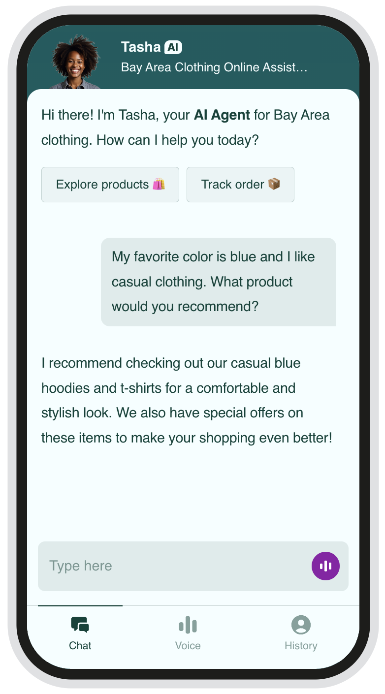Viewing the Tasha AI Clothing Online Assistant