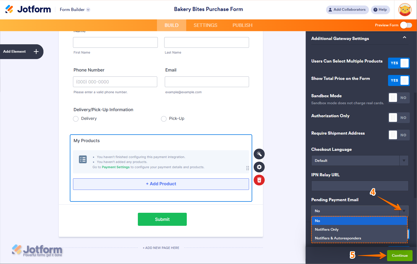 Configura las preferencias de notificación de correo electrónico de pagos pendientes en la integración estándar de PayPal de Jotform