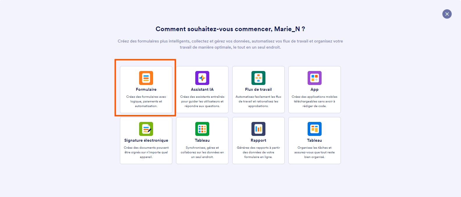 Capture d'écran de l'écran Comment souhaitez-vous commencer,