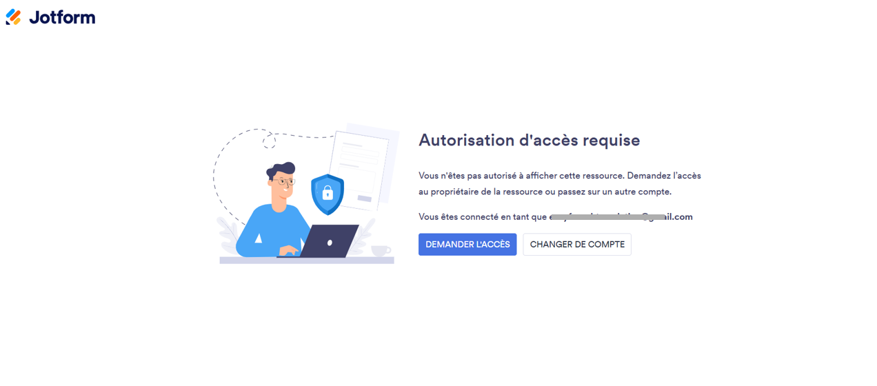 Capture d'écran de la page du message « Autorisation d'accès requise » Jotform