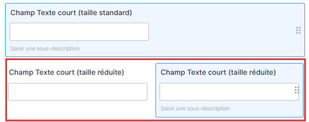 Capture d'écran d'un champs de taille standard dans le Générateur de formulaires Jotform avec un encadré autour de deux champs réduits en-dessous