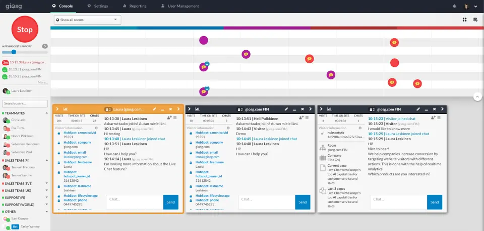 Giosg's user interface