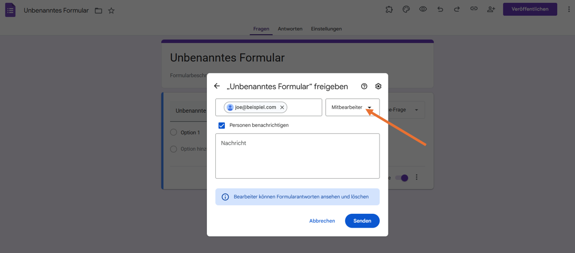 Ändern Sie deren Rolle in Mitbearbeiter