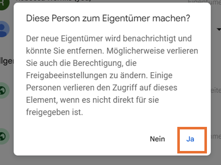 Google Formulare "Diese Person zum Eigentümer machen?" Benachrichtigung