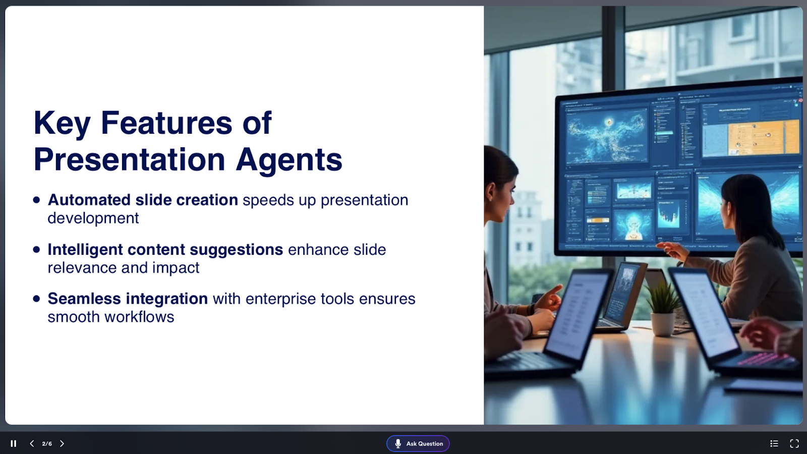 Key Features of Presentation Agents slide on Jotform Presentation Agents