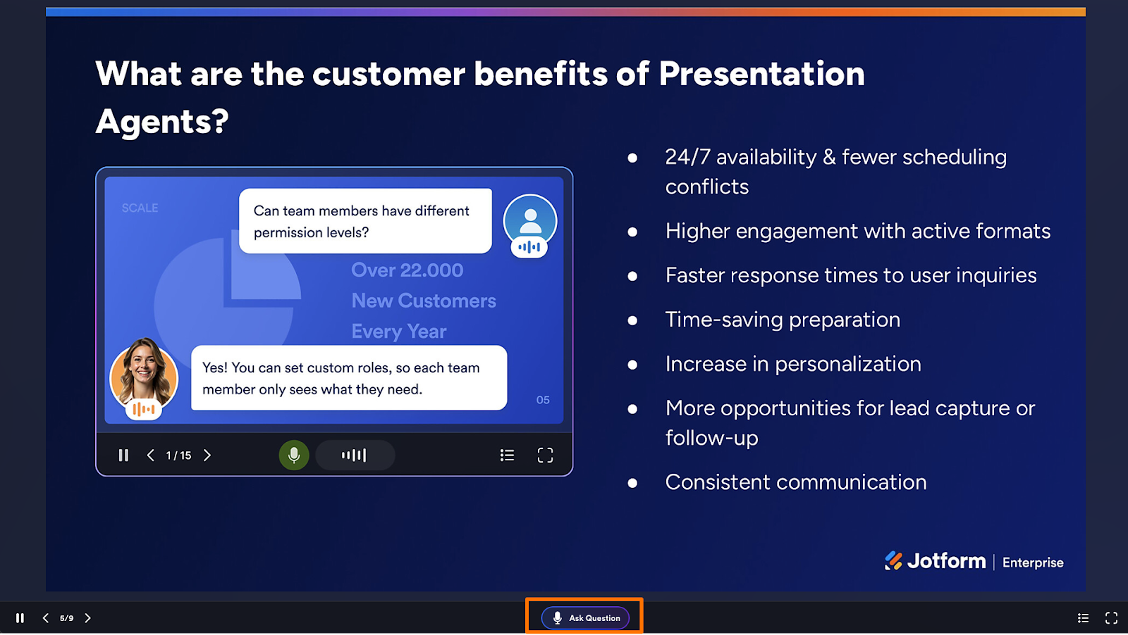 Clicking on the Add Question button during  the presentation