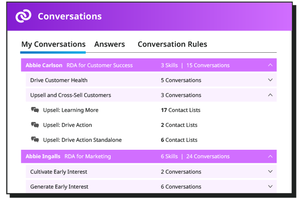Screenshot of a number of open customer conversations on the Conversica platform