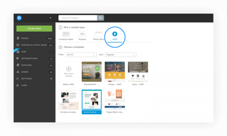 Interfaz de usuario de Unbounce