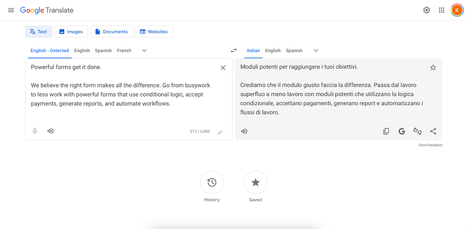 User Interface of Google Translate