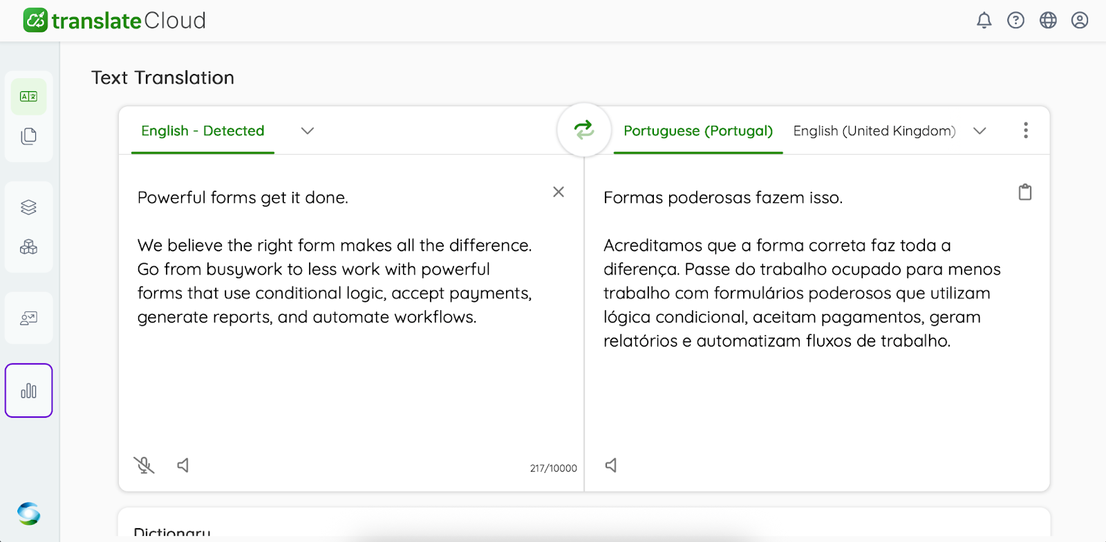 User Interface of SYSTRAN translate Pro
