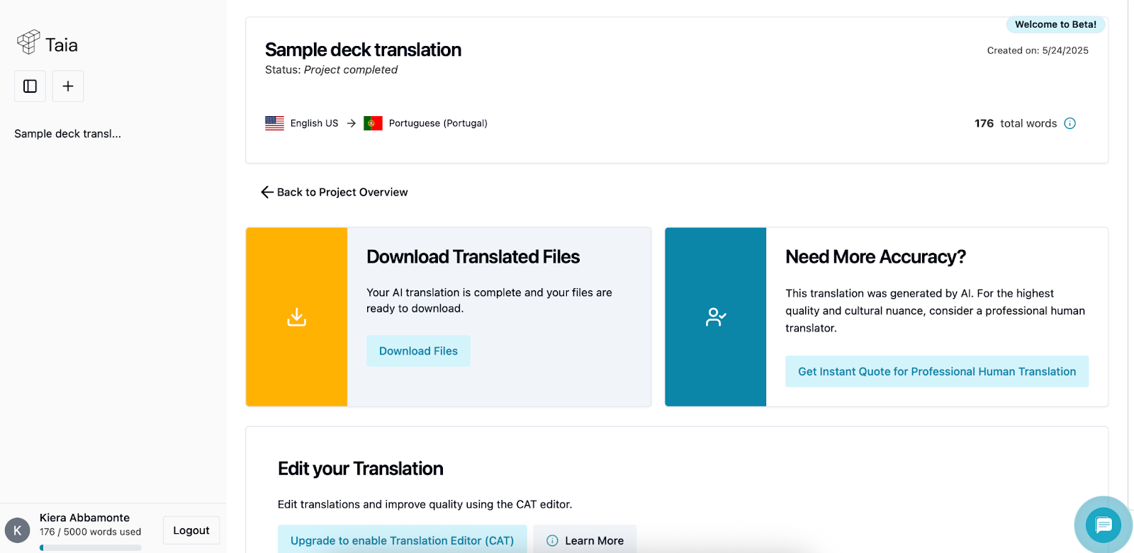 User Interface of Taia