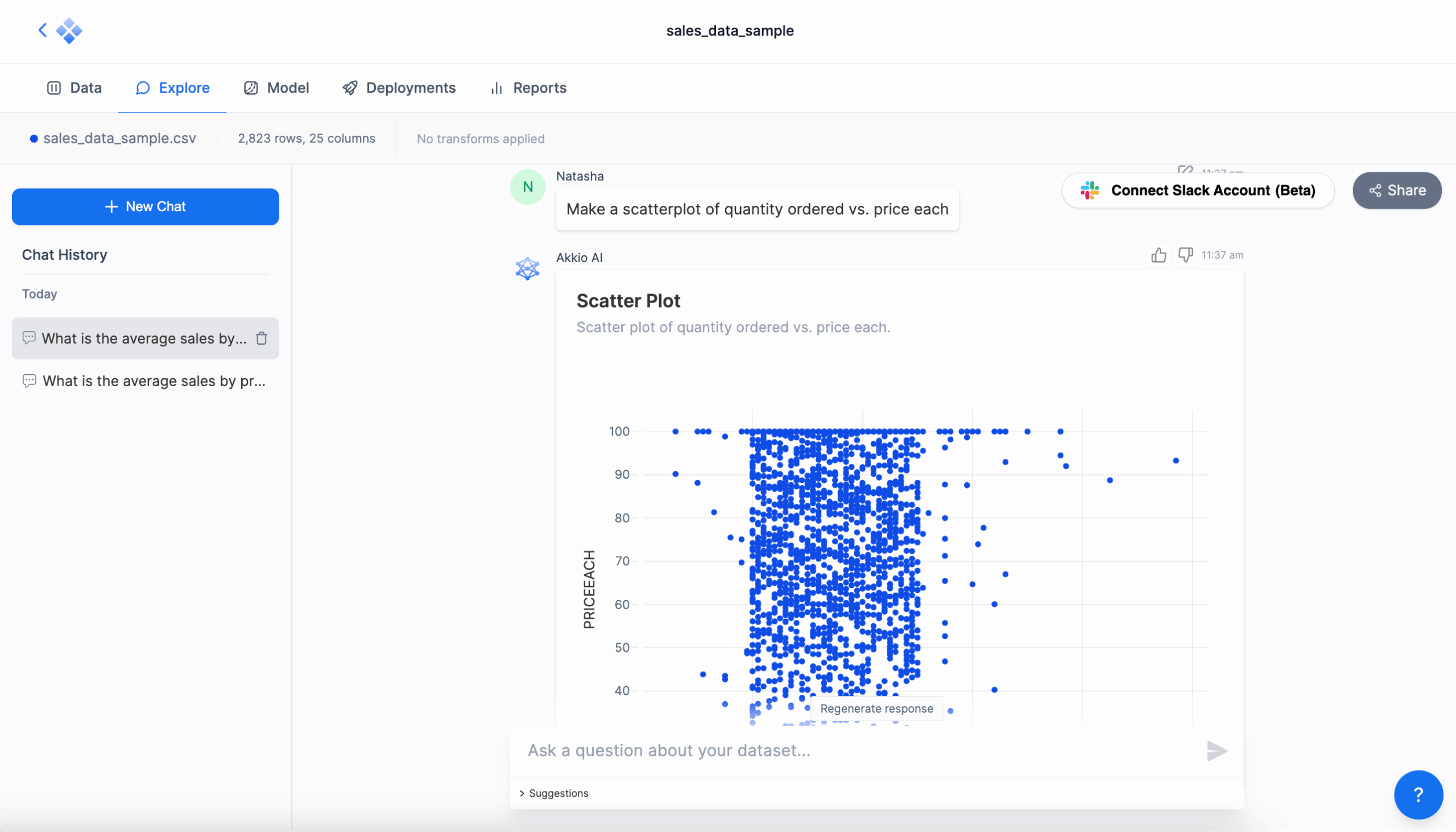 User Interface of Akkio