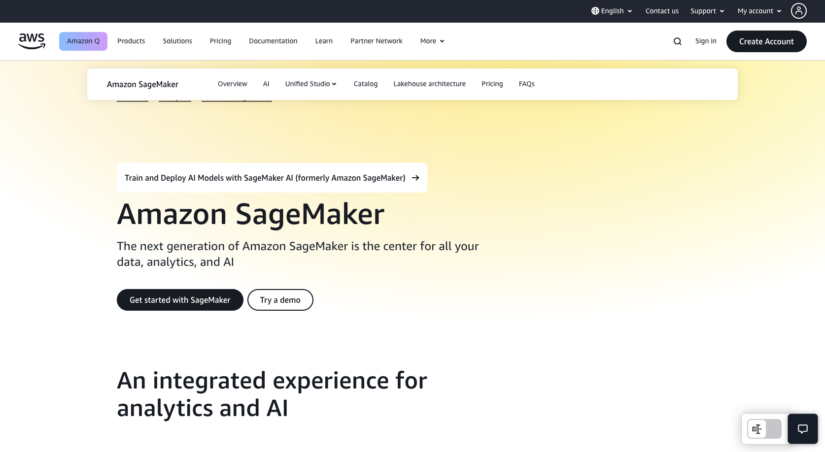 Amazon SageMaker Landing Page