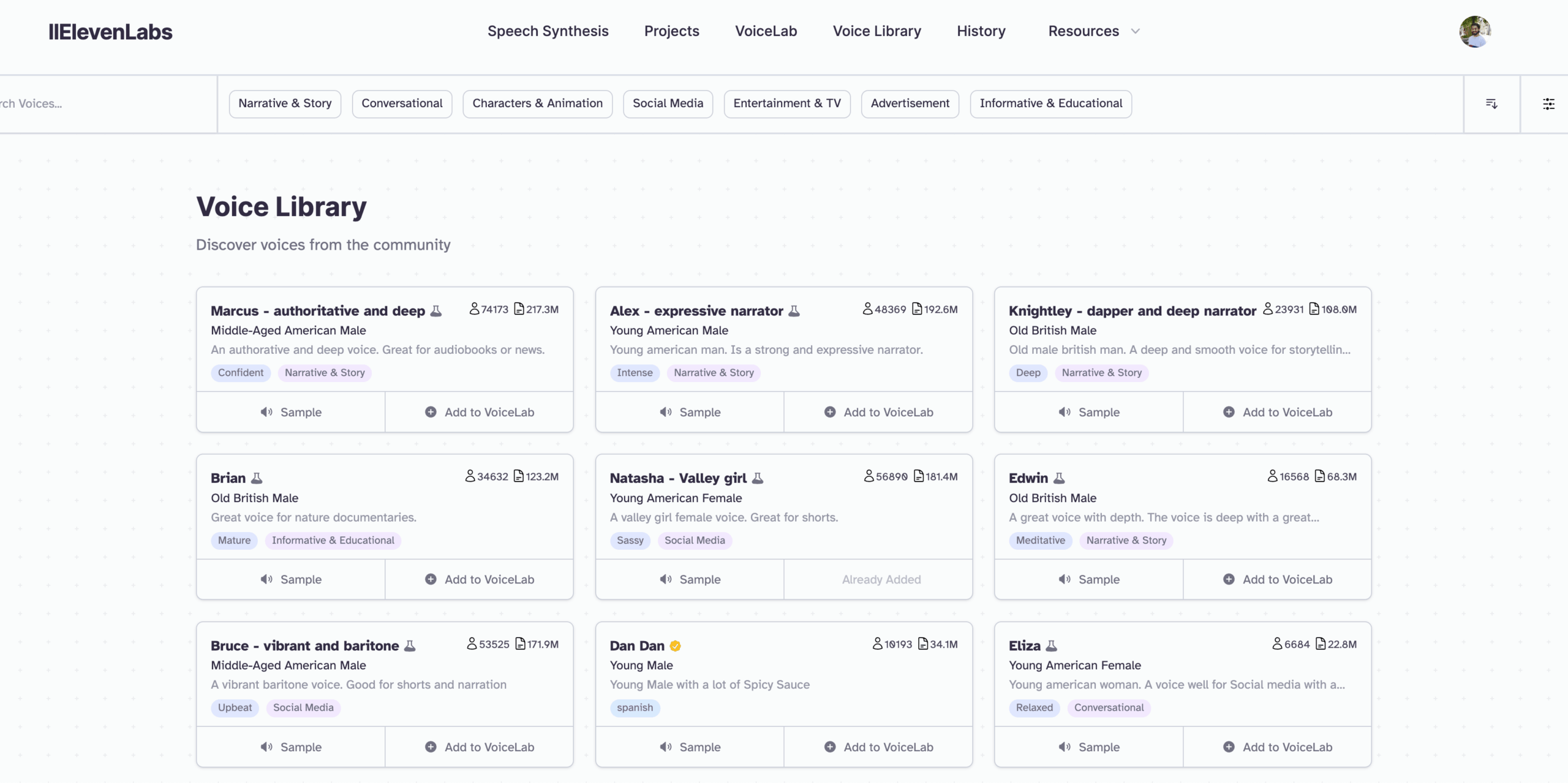 User Interface of ElevenLabs