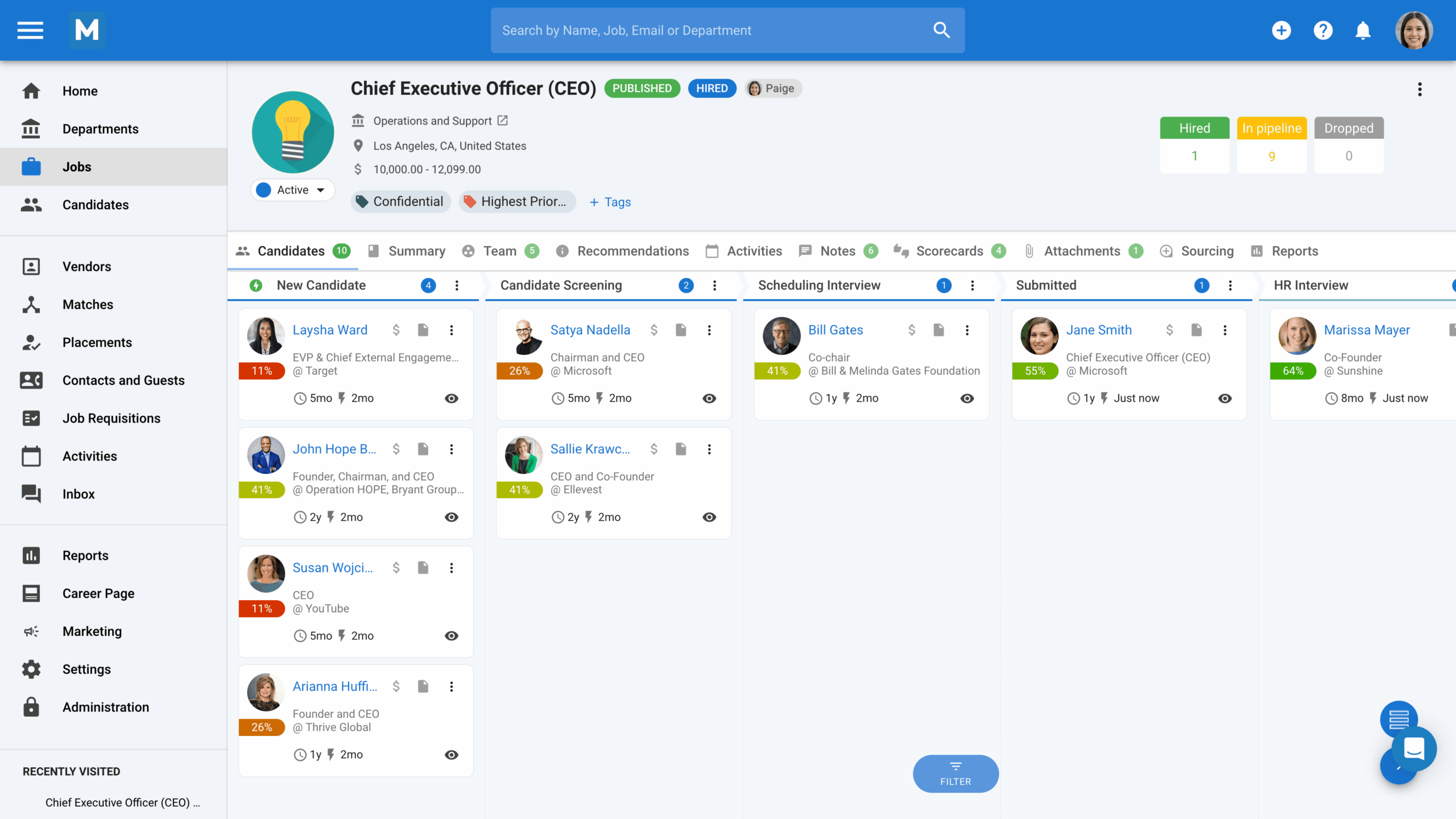 User Interface of Manatal