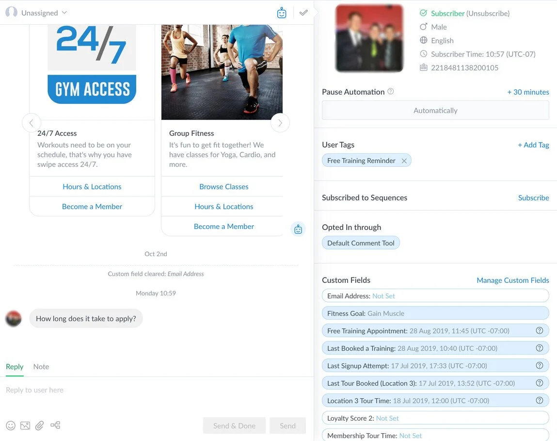 User Interface of ManyChat