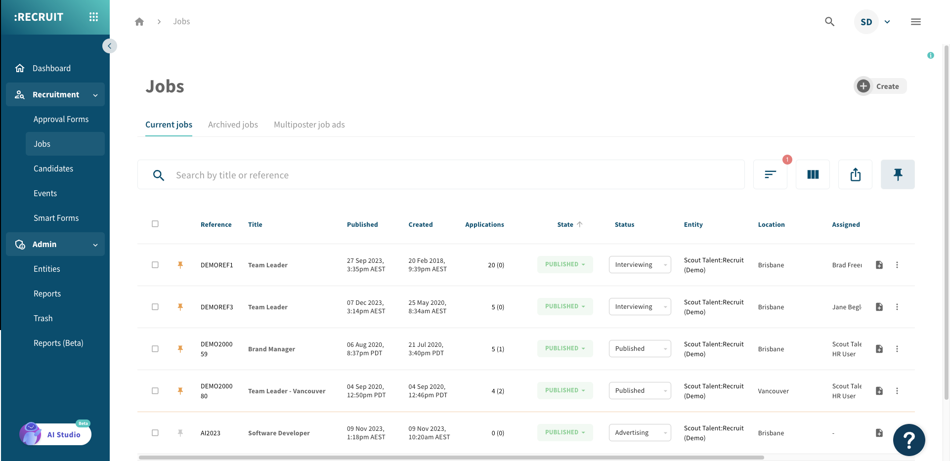 User Interface of Scout Talent