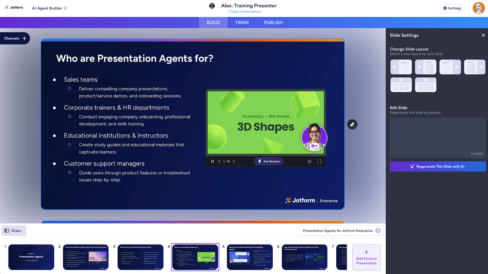 Viewing the Slide Settings on the Jotform AI Agent Builder