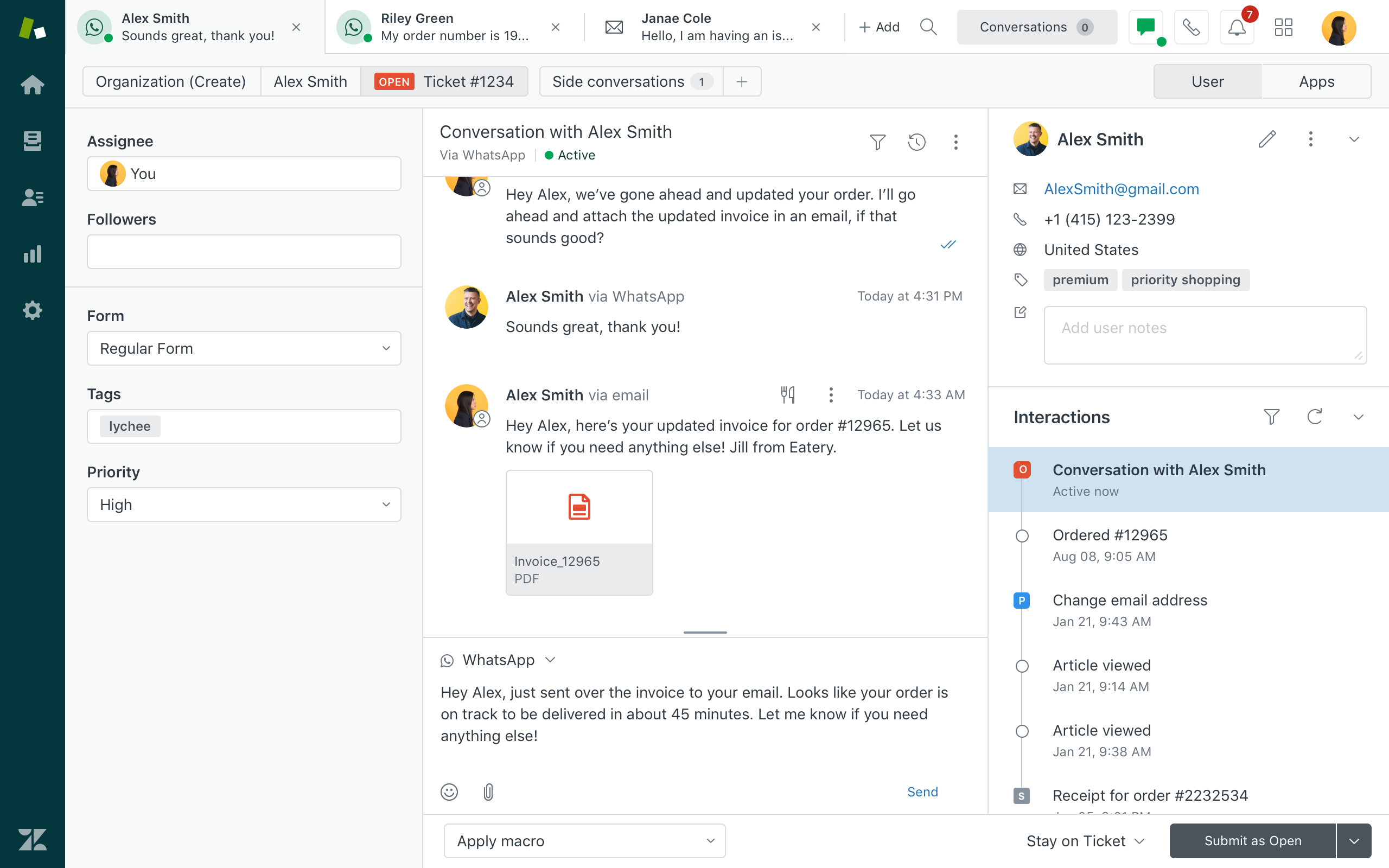 User Interface of Zendesk