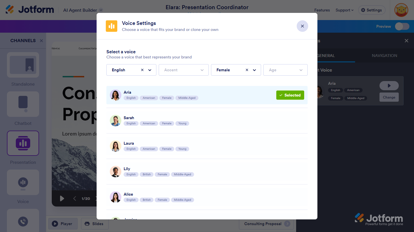 AI Agent voice successfully updated in Jotform to match your brand tone