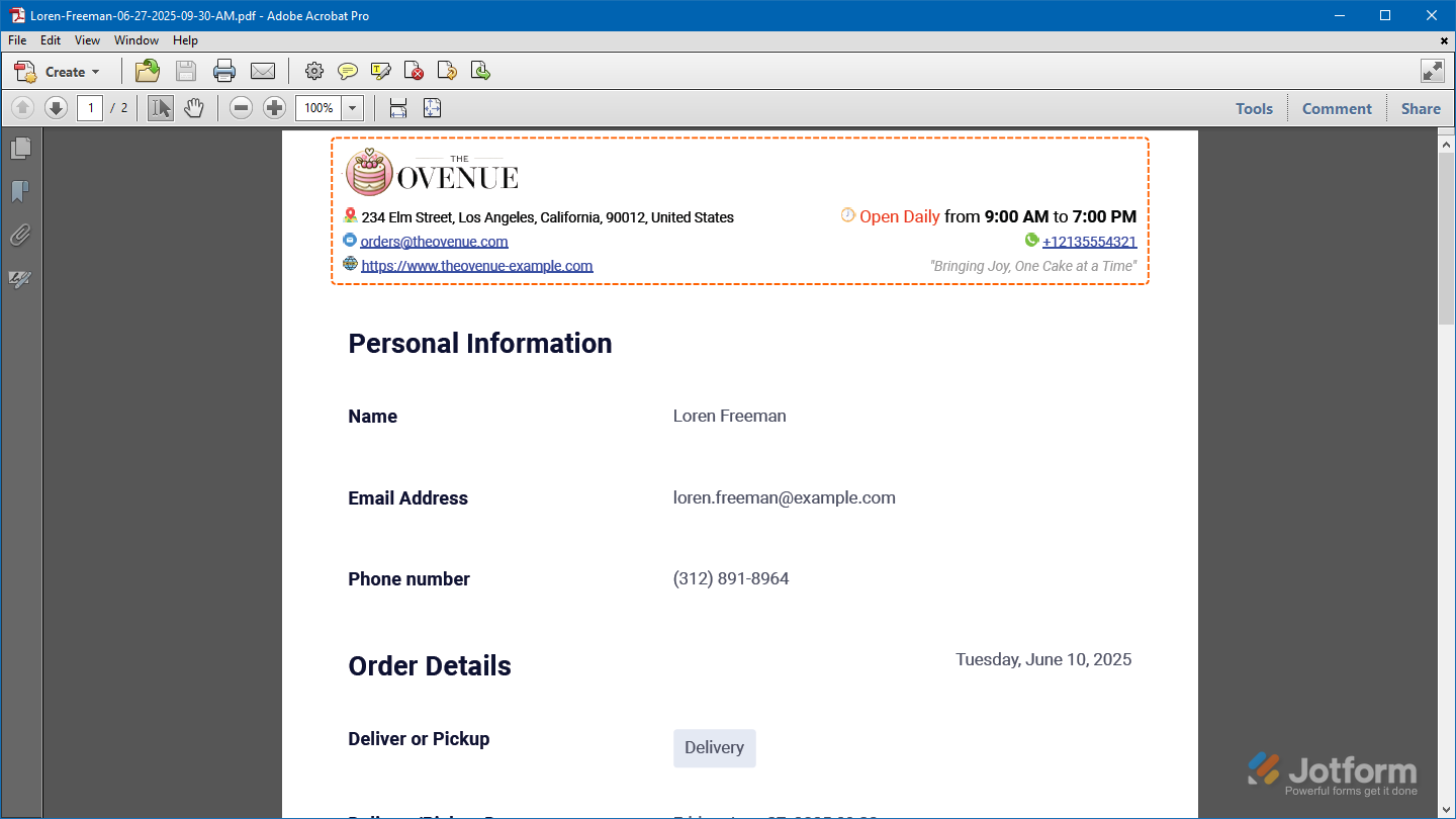 Sample Header in Jotform PDF Submission