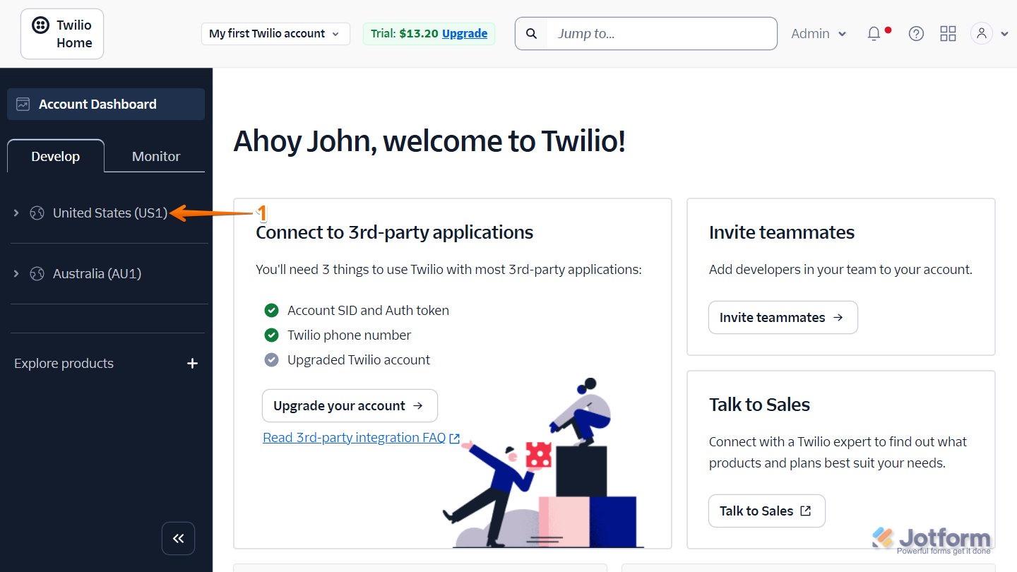 Selecting a Voice Geographic Region in the Twilio dashboard to configure call settings