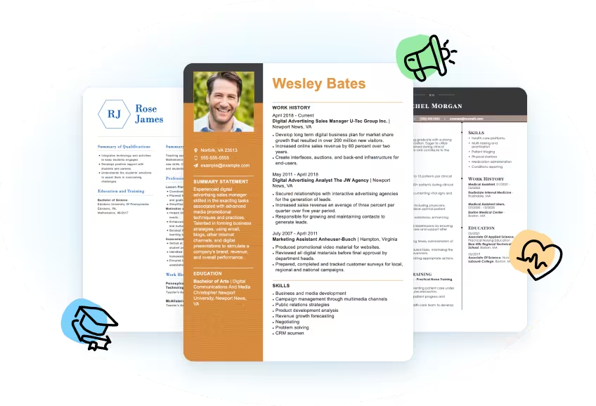 Image on the Resume-Now website showing creative, modern, and professional resume templates