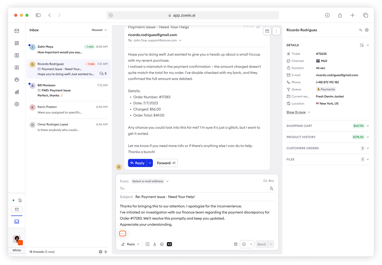 Zowie's user interface