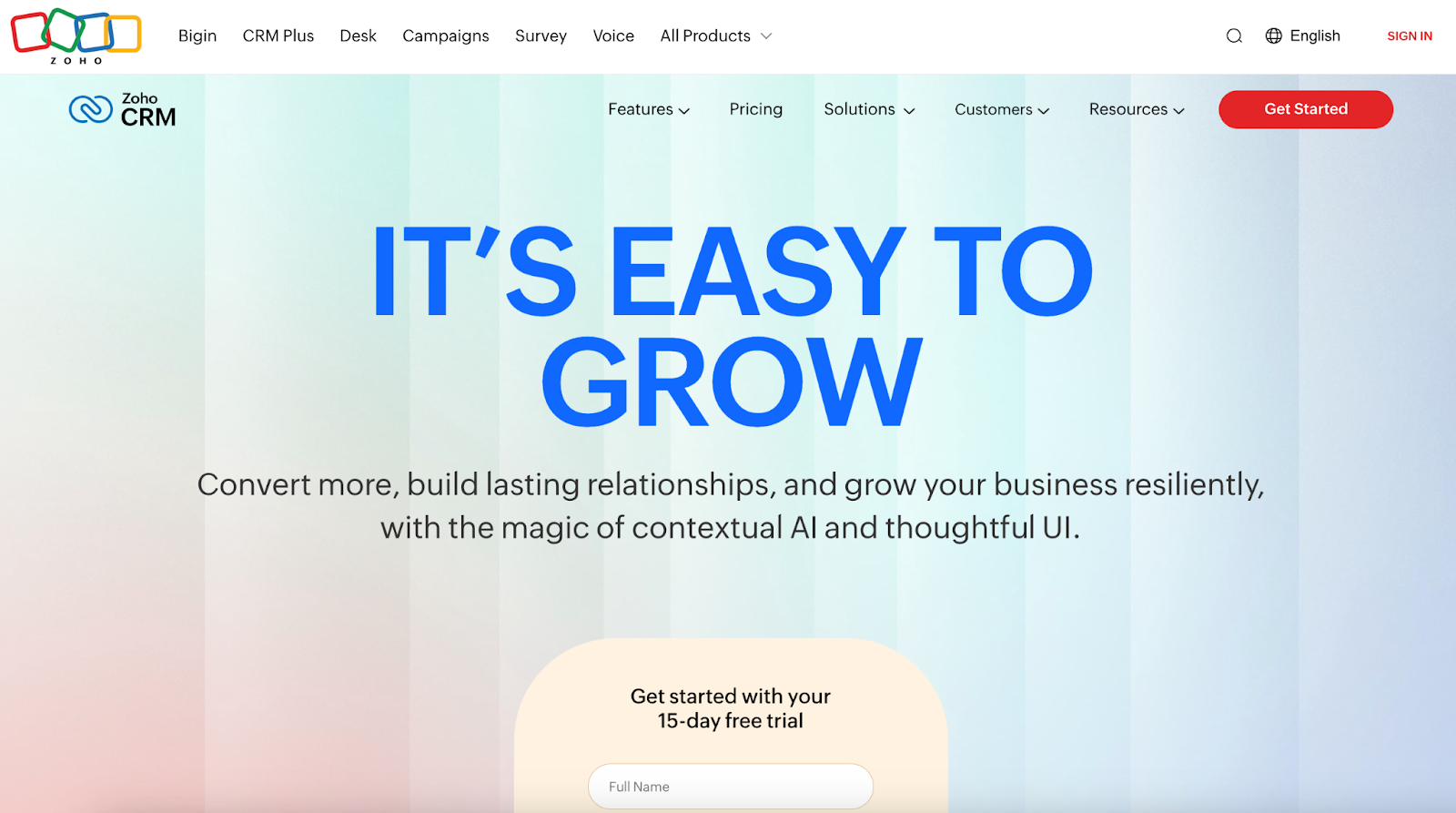 Zoho CRM Landing Page