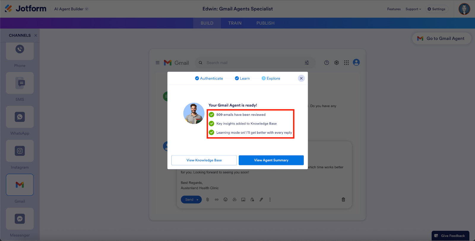 Highlighting the insights that have been added to the Agent's Knowledge Base