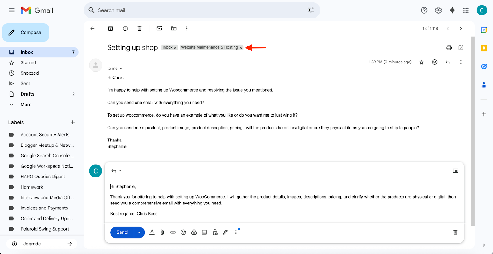 Viewing the smart label of the incoming email on Gmail