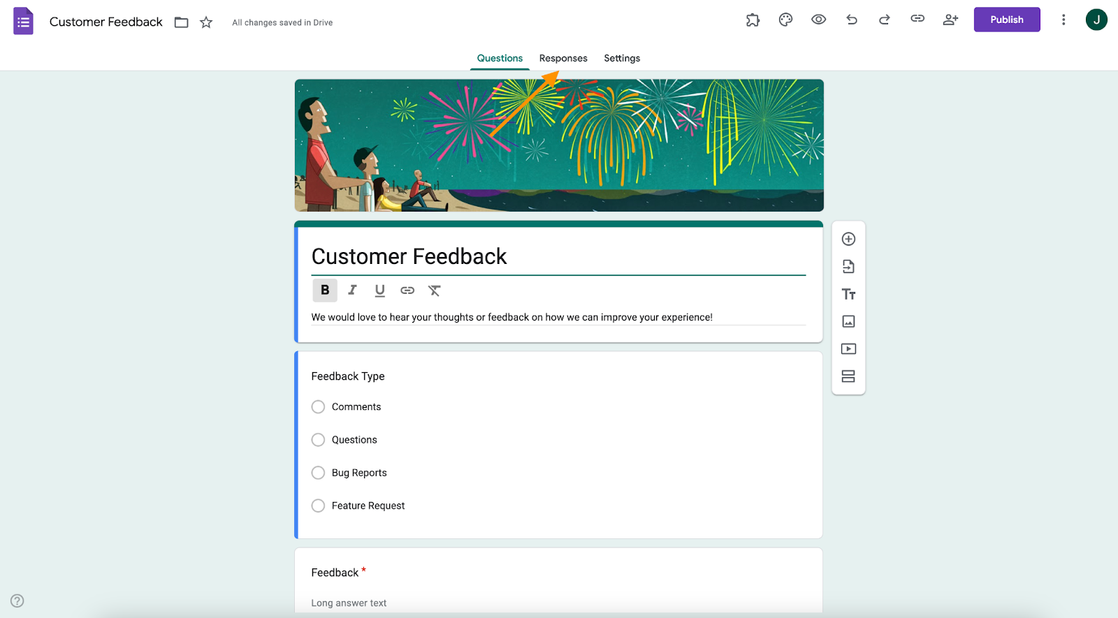 responses option selection on google forms