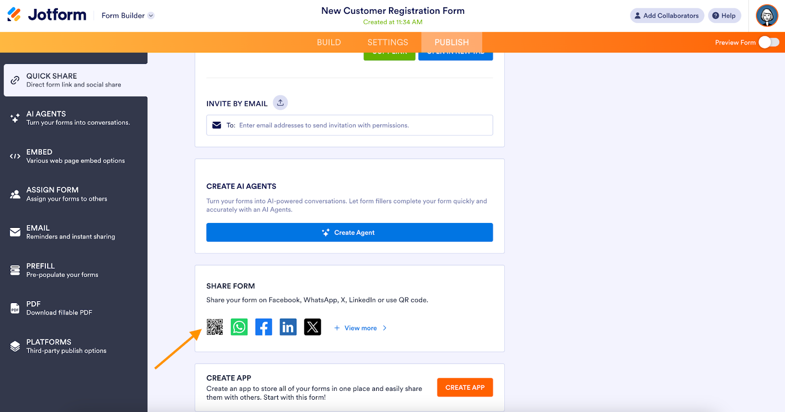 Form Builder Quick Share Share Form Options