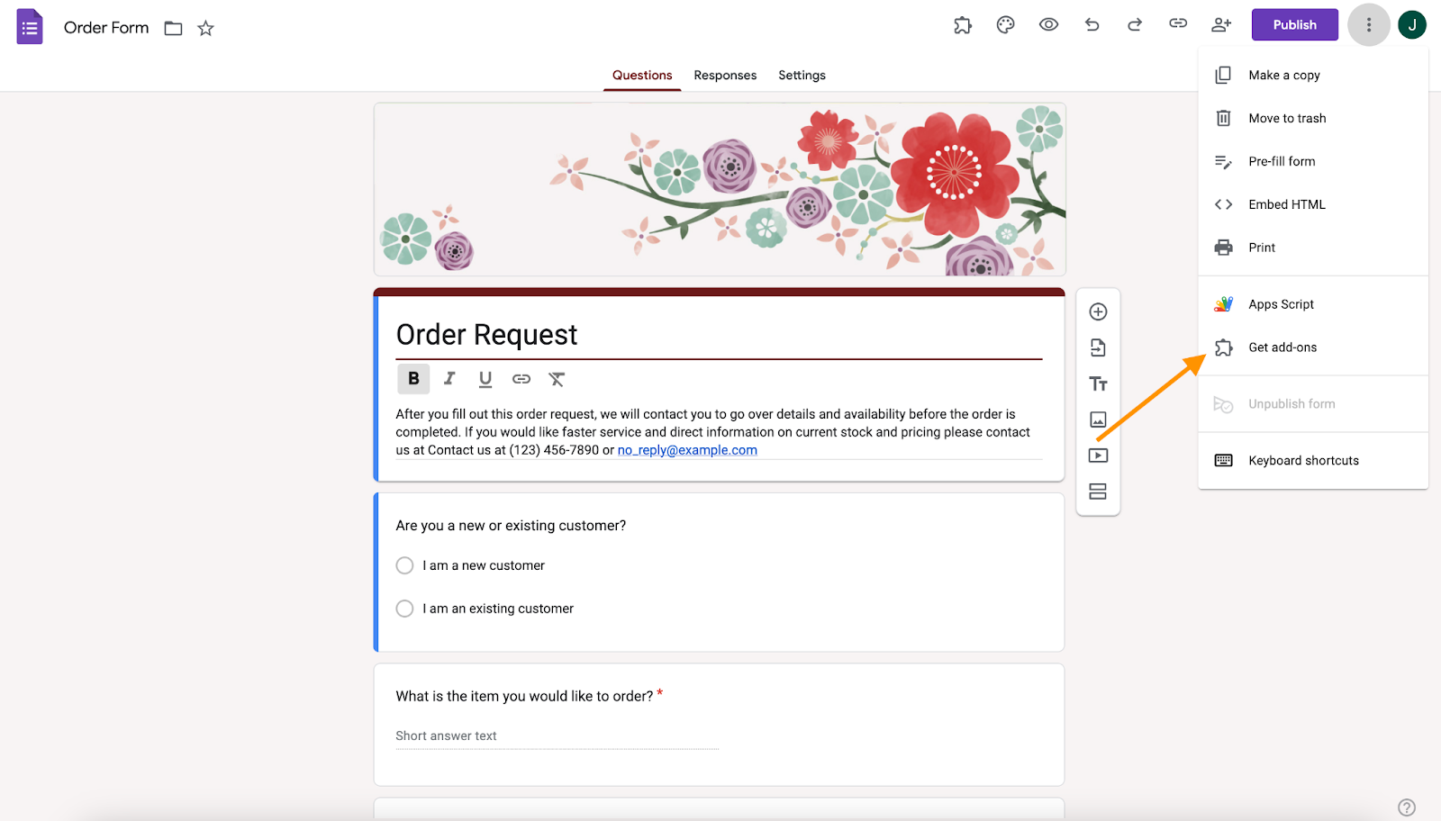 google forms order request form example get add ons option
