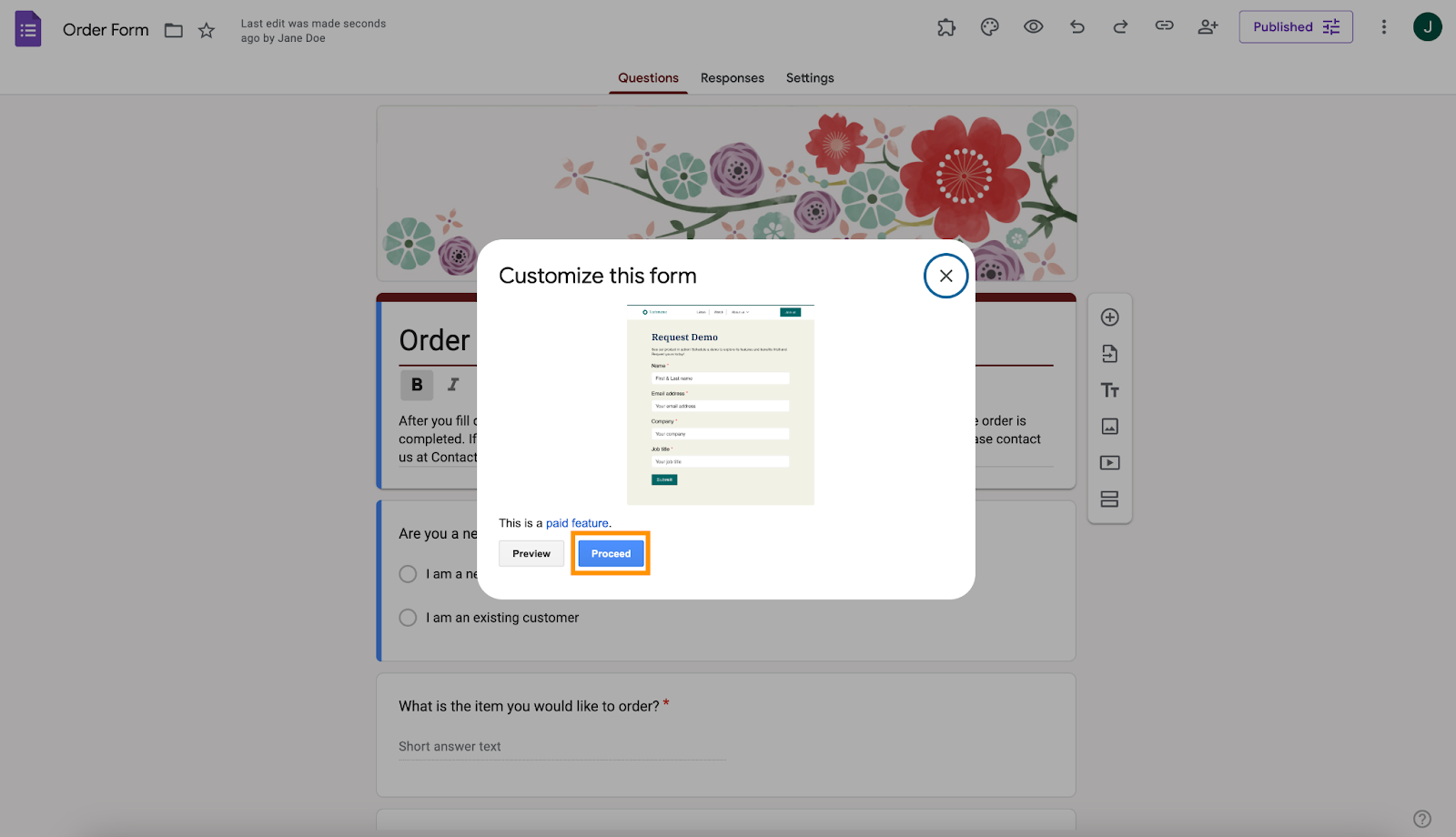 extension offering customizing the form option