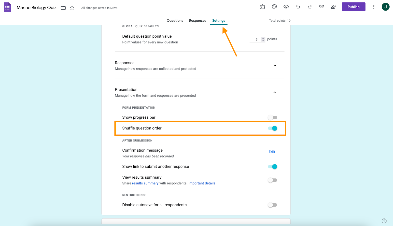 Google Forms Shuffle Questions Option