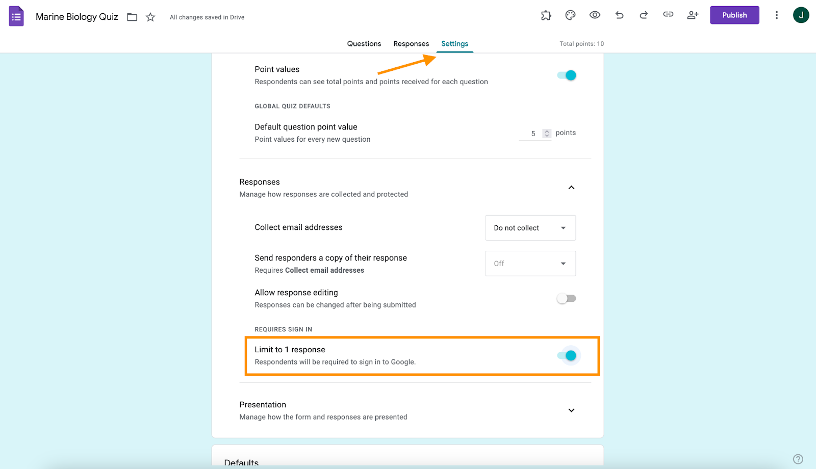 Google Forms Limit Responses Option