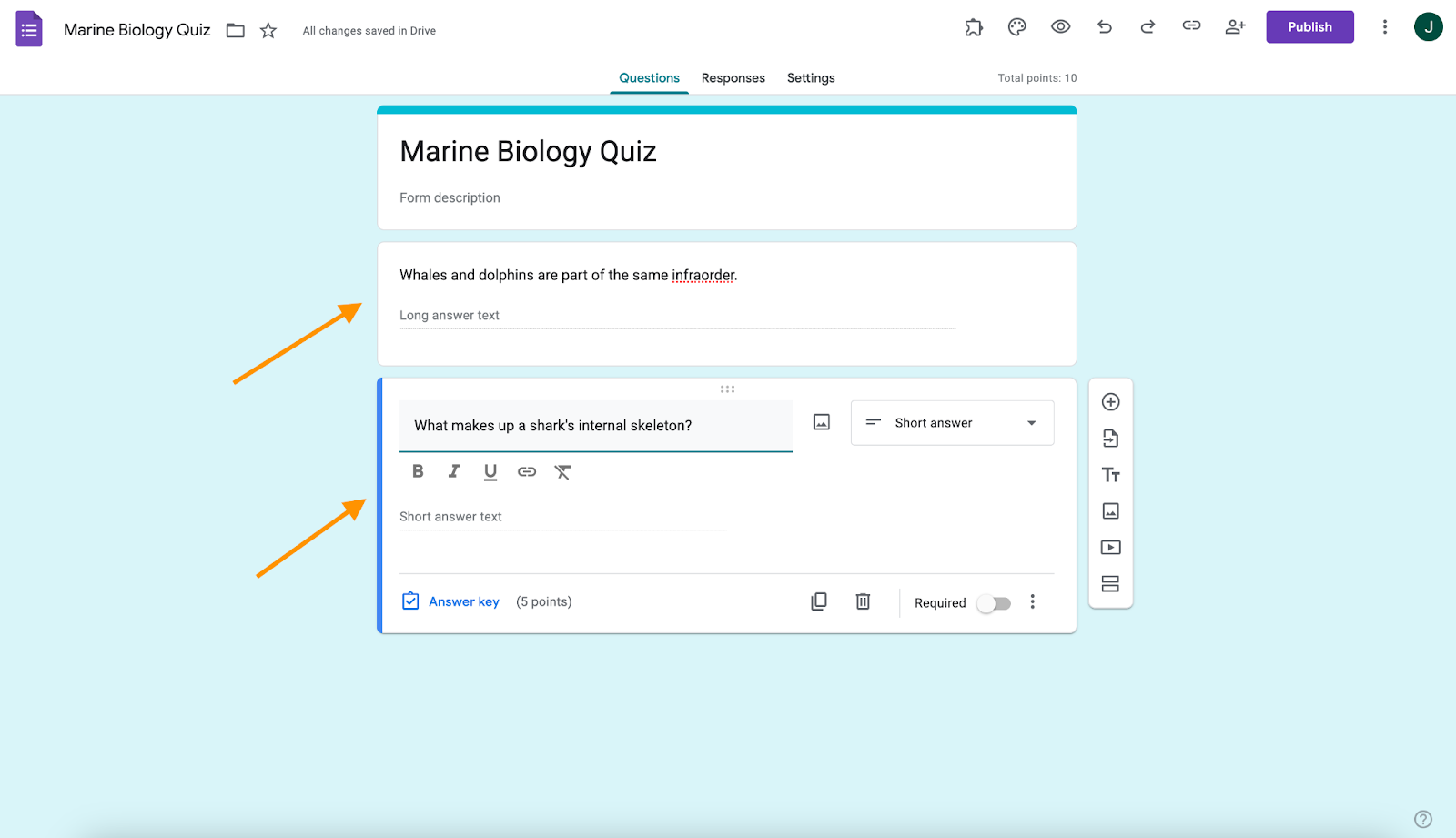 Google Forms open ended question example