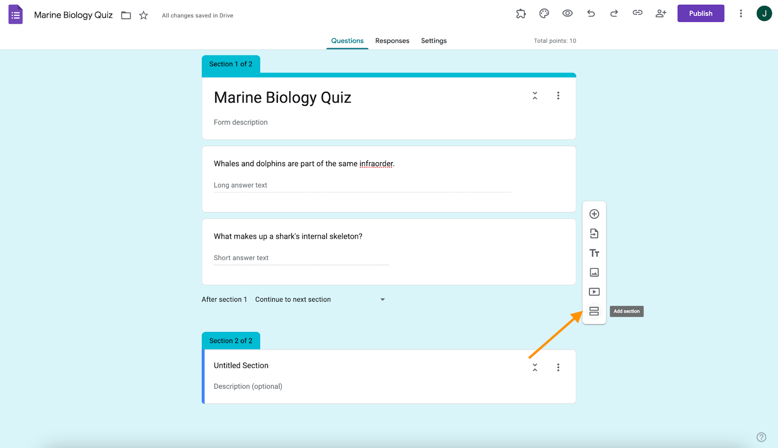 Google Forms Section Break