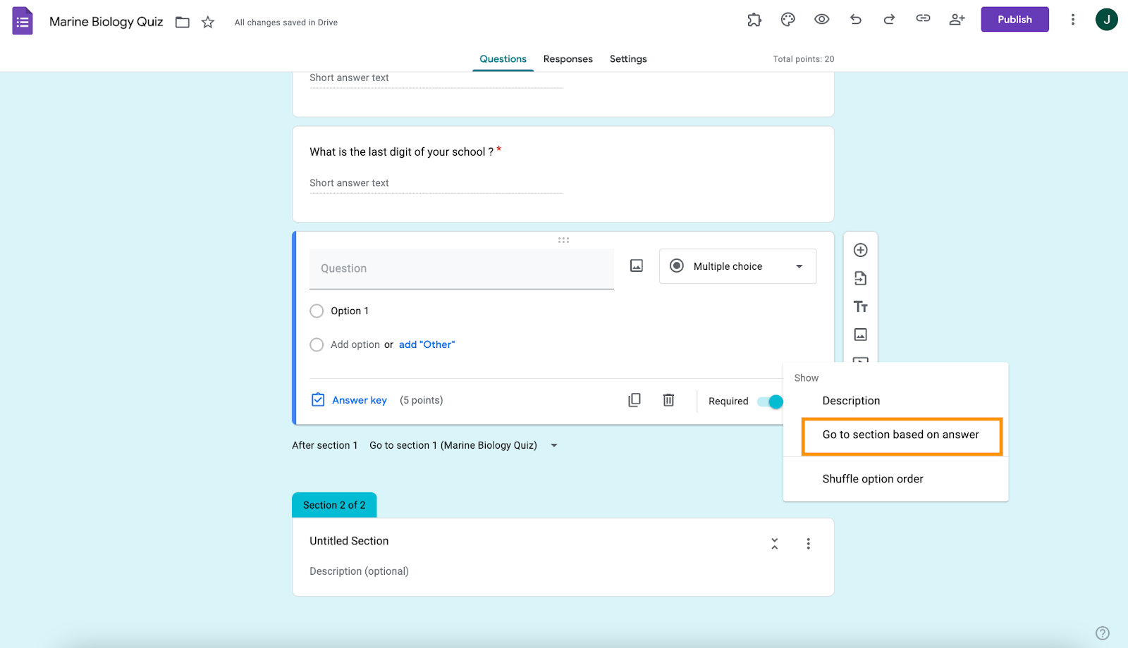 Google Forms Conditioning based on option