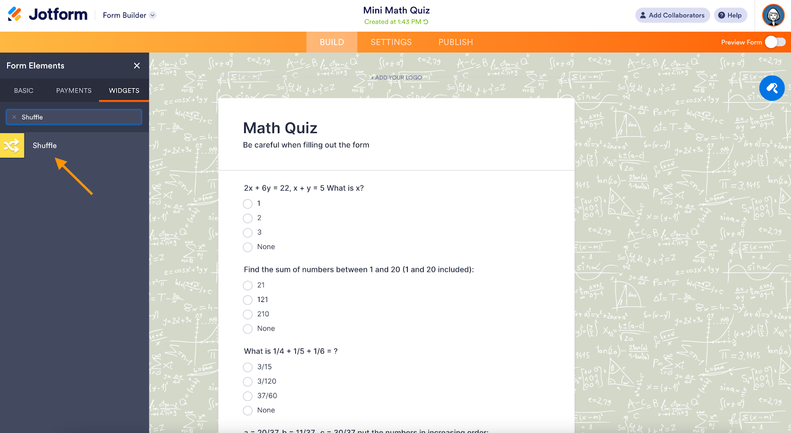 Form Builder Shuffle Widget