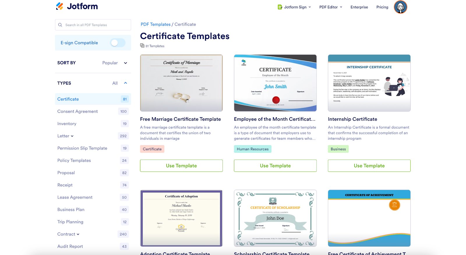 Jotform Certificate Templates
