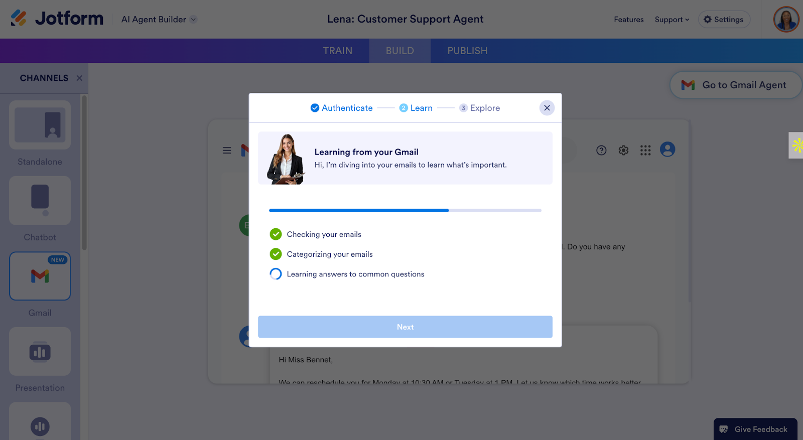 Jotform AI Agent Builder Gmail Agent