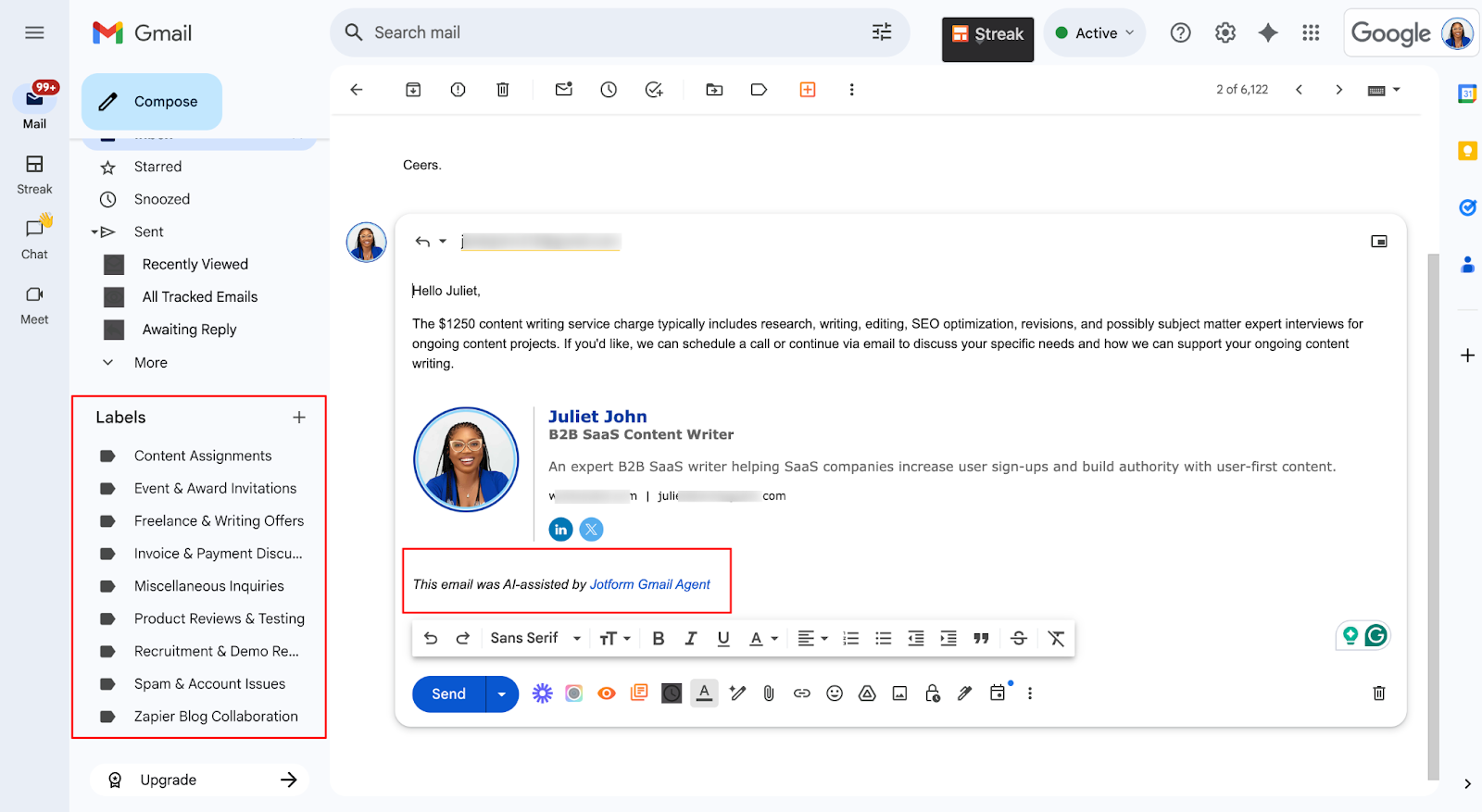 Jotform Gmail Agents in Gmail