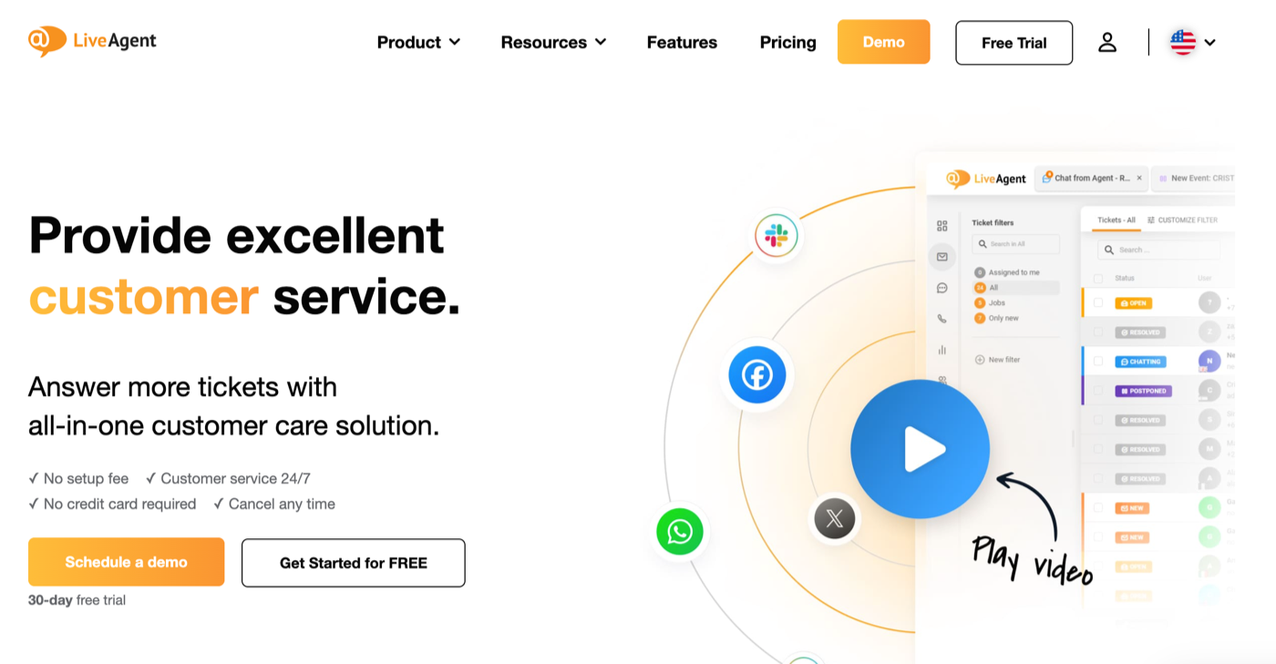 liveagent homepage with the words provide excellent customer service
