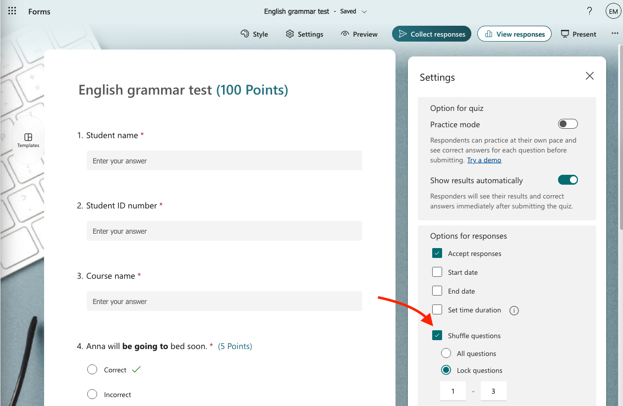 Microsoft Forms Shuffle Questions Checkbox