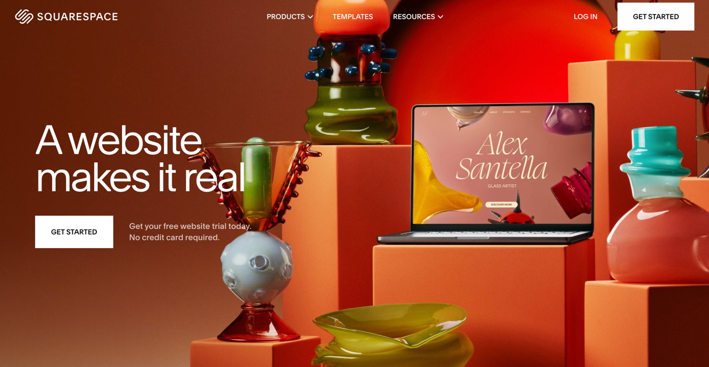 squarespace homepage with the words a website makes it real