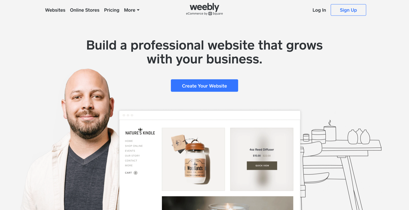 weebly homepage with the words build a professional website that grows with your business