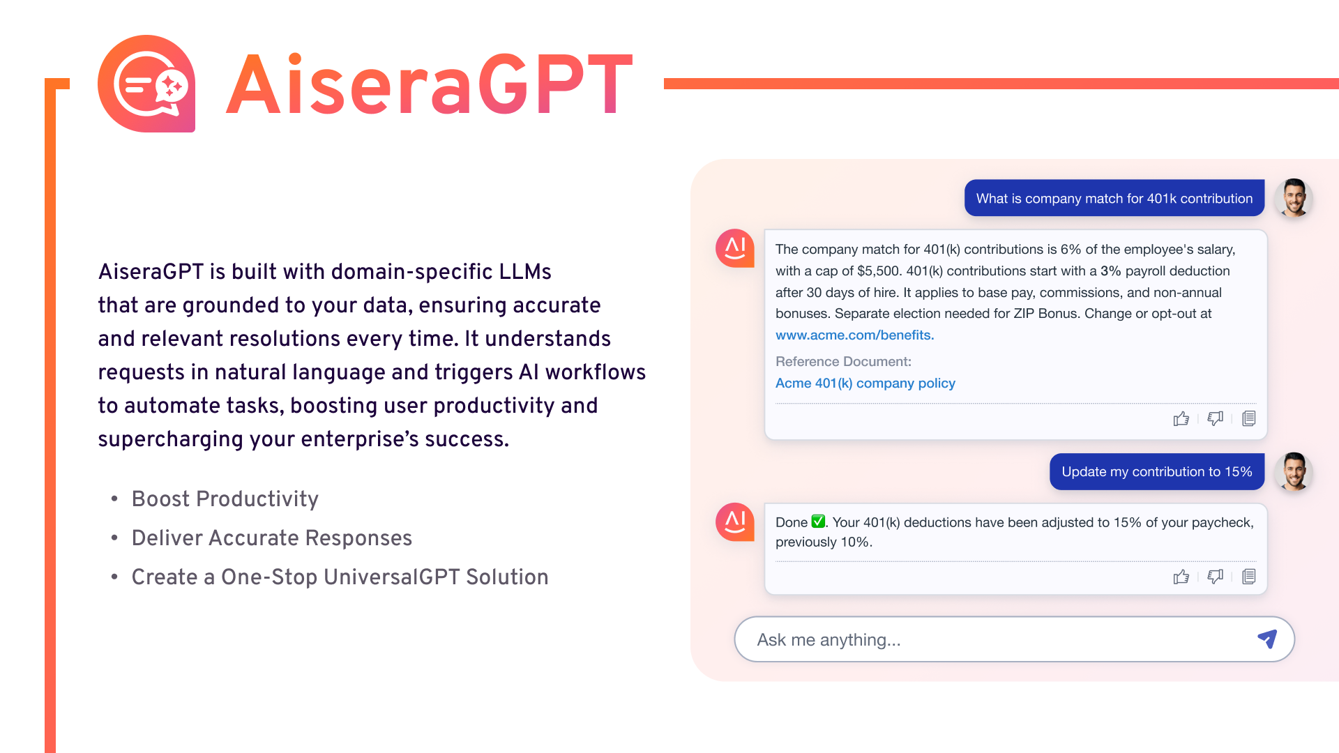 AiseraGPT product image showing an ai chat example