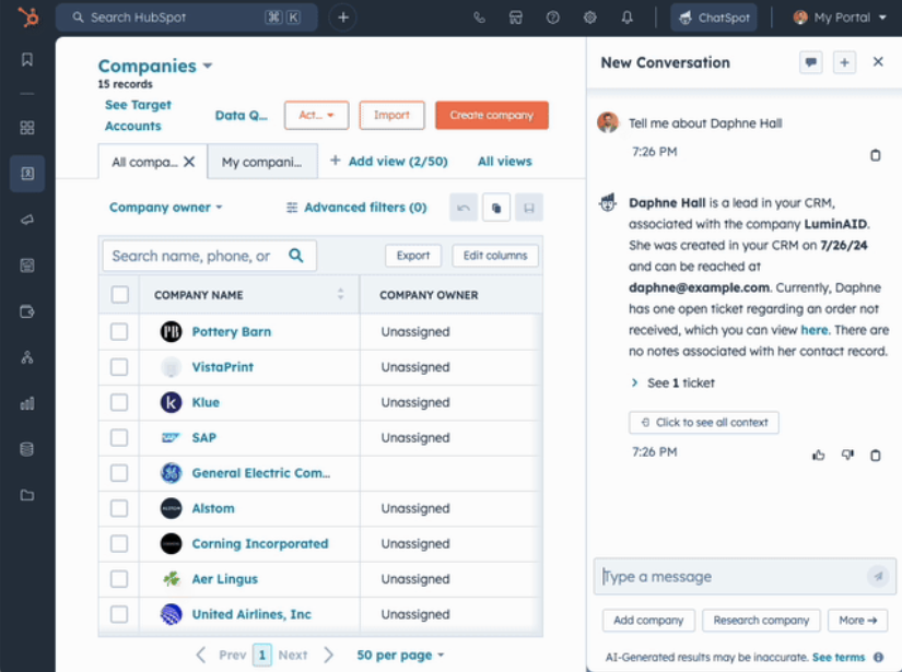 User Interface of ChatSpot